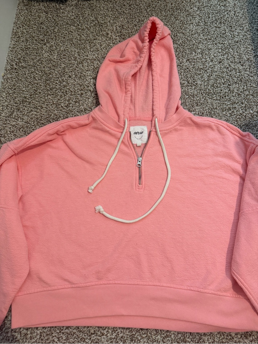 AERIE American Eagle Coral Pink Terry Cloth Half Zip Shorts SUMMER Lounge Set - Picture 2 of 10